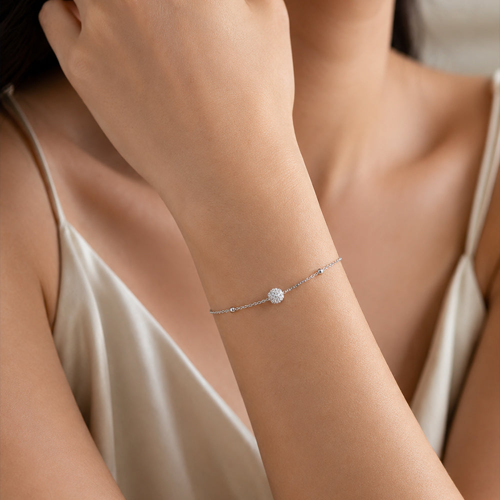 Lắc tay bạc S925 hạt tròn đính đá zircon 5A