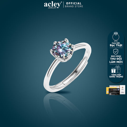 Nhẫn bạc S925 đính đá Moissanite dáng solitaire