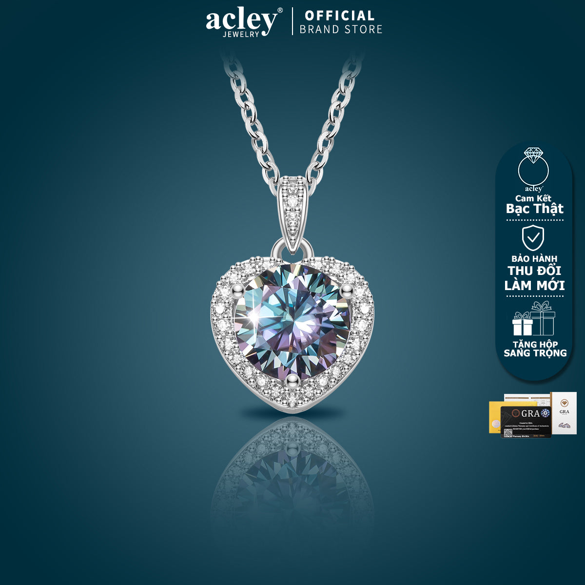 Dây chuyền bạc S925 mặt trái tim đính đá Moissanite