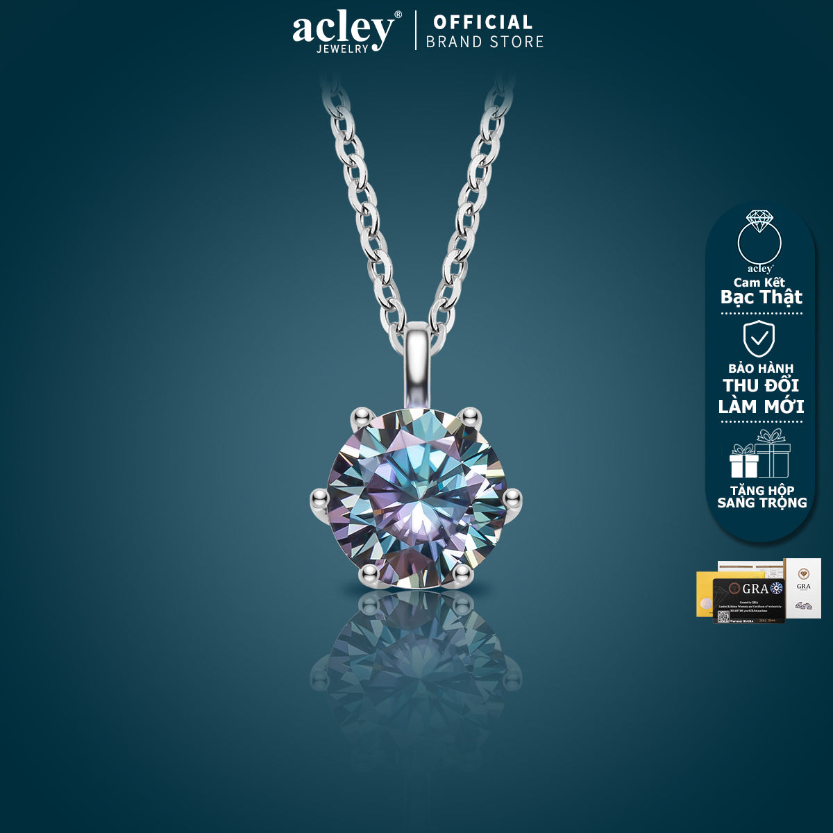 Dây chuyền bạc S925 đính đá Moissanite tròn sáu chấu