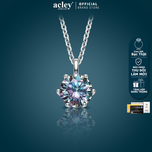 Dây chuyền bạc S925 đính đá Moissanite tròn sáu chấu