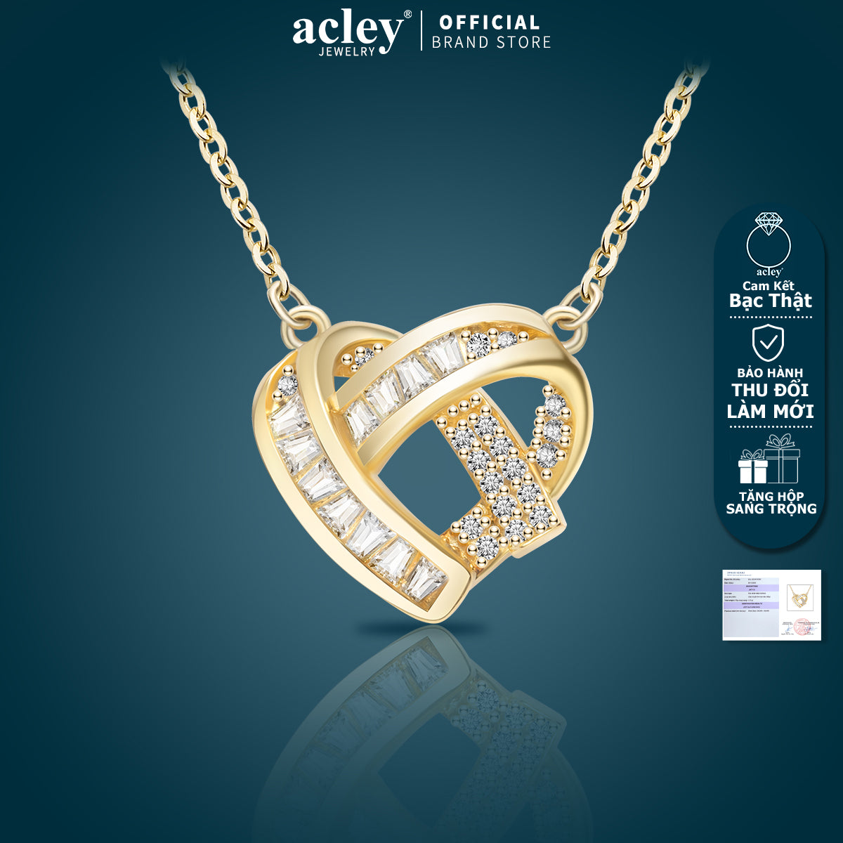 Dây chuyền bạc S925 mặt trái tim cách điệu đính đá zircon 5A