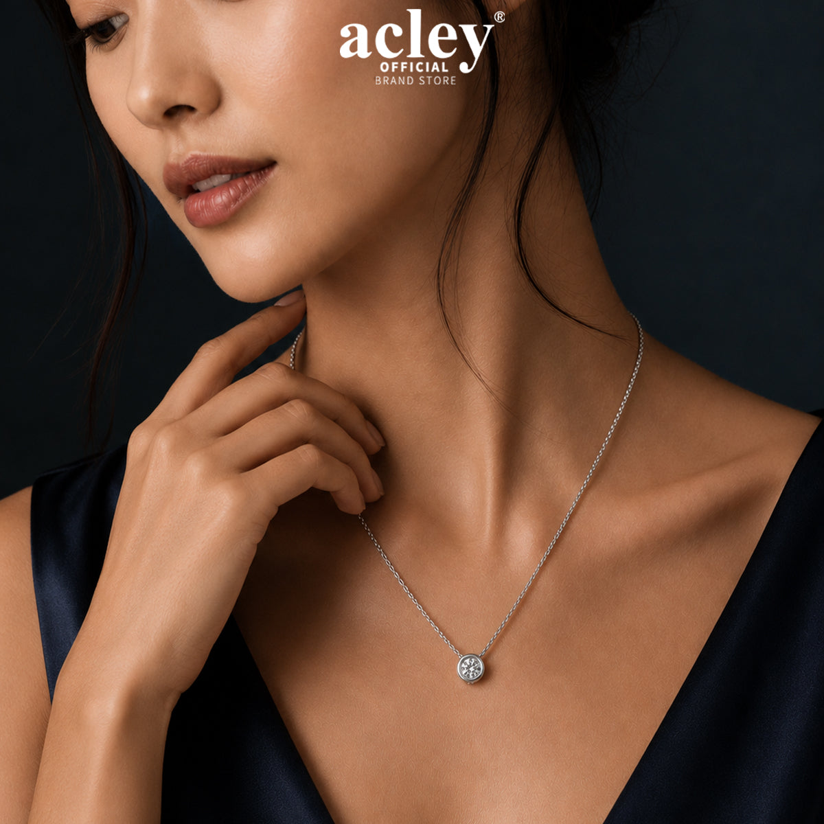 Dây chuyền bạc S925 mặt tròn đính đá Moissanite