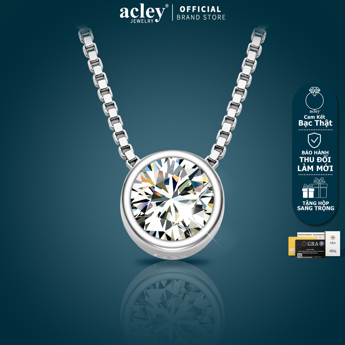 Dây chuyền bạc S925 mặt tròn đính đá Moissanite