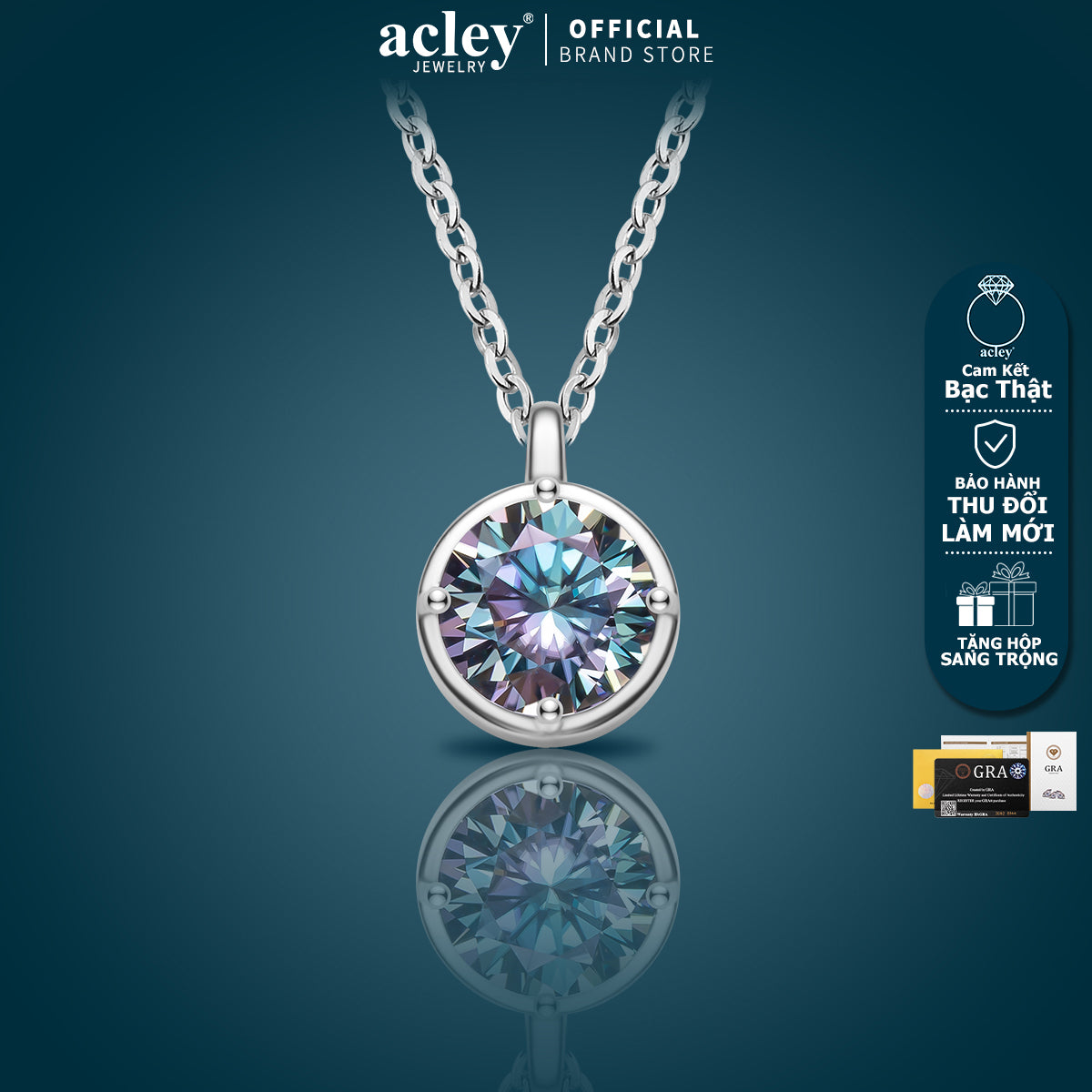 Dây chuyền bạc S925 đính đá Moissanite viên tròn