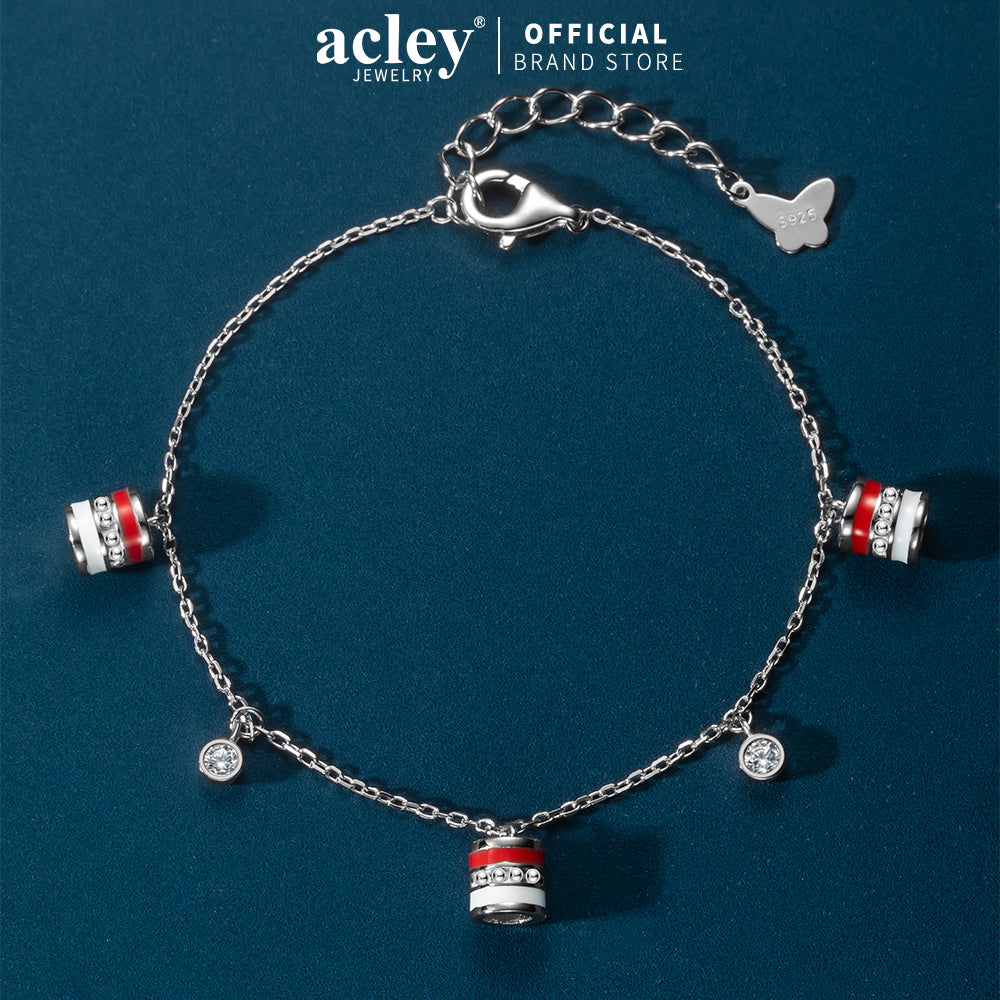 Lắc tay bạc S925 charm trụ đỏ đen
