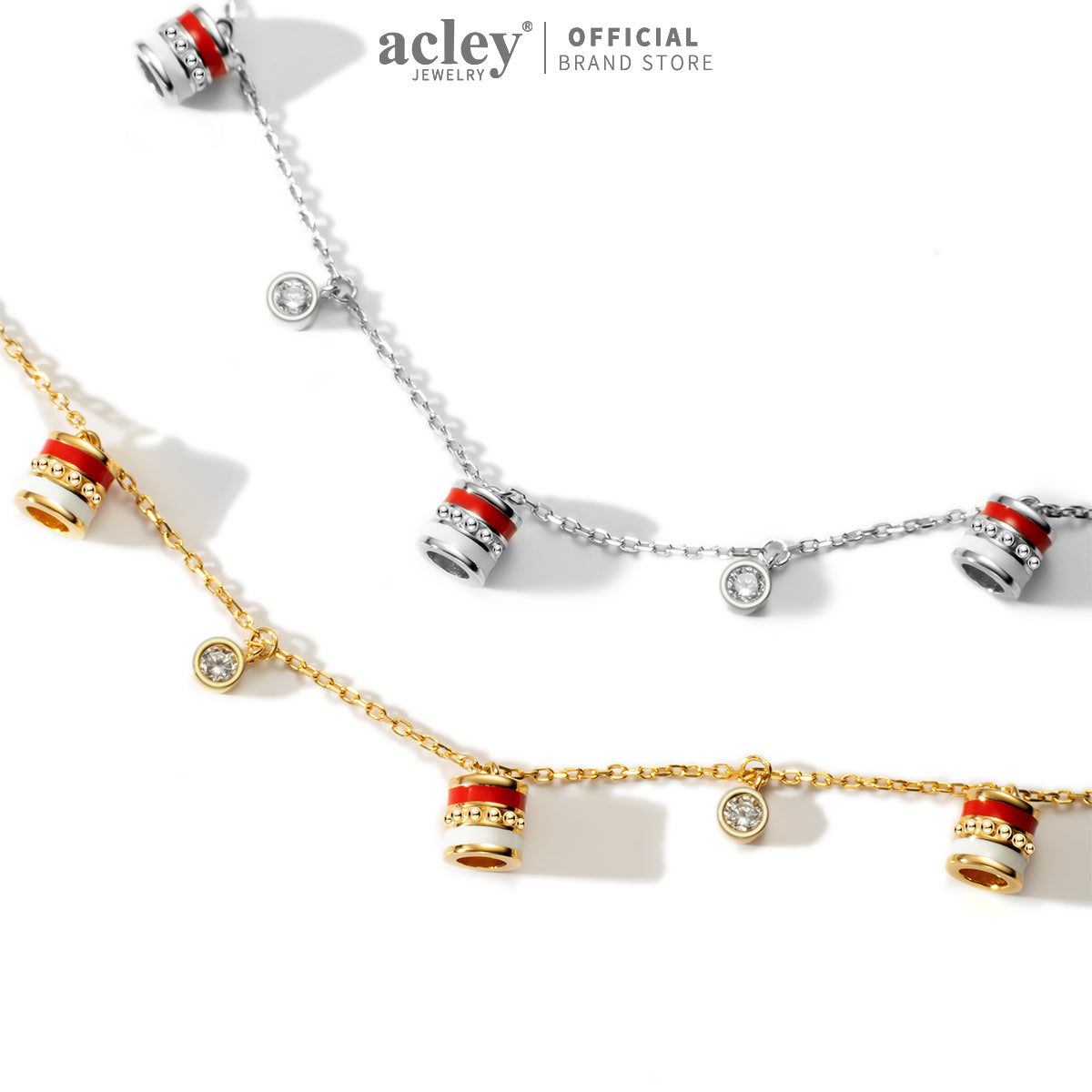 Lắc tay bạc S925 charm trụ đỏ đen
