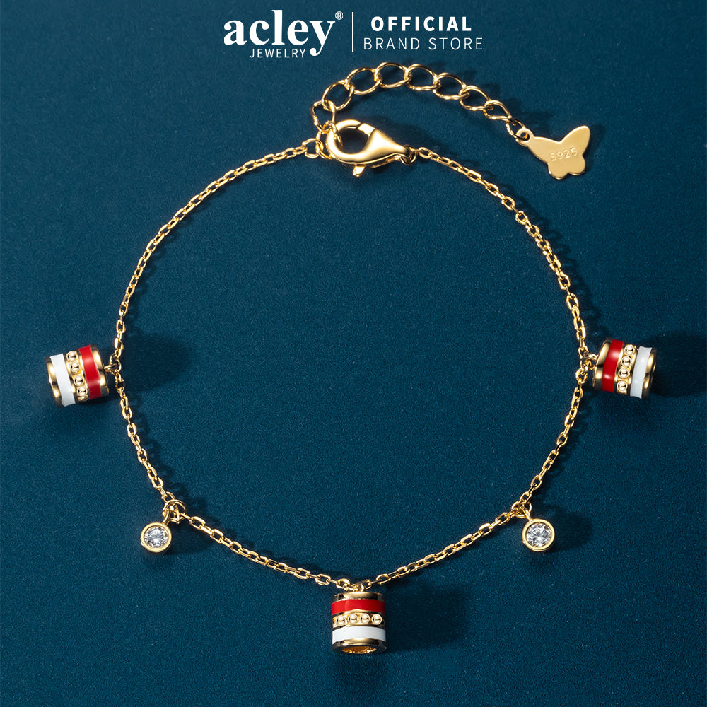 Lắc tay bạc S925 charm trụ đỏ đen