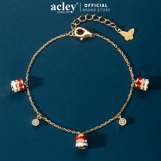 Lắc tay bạc S925 charm trụ đỏ đen