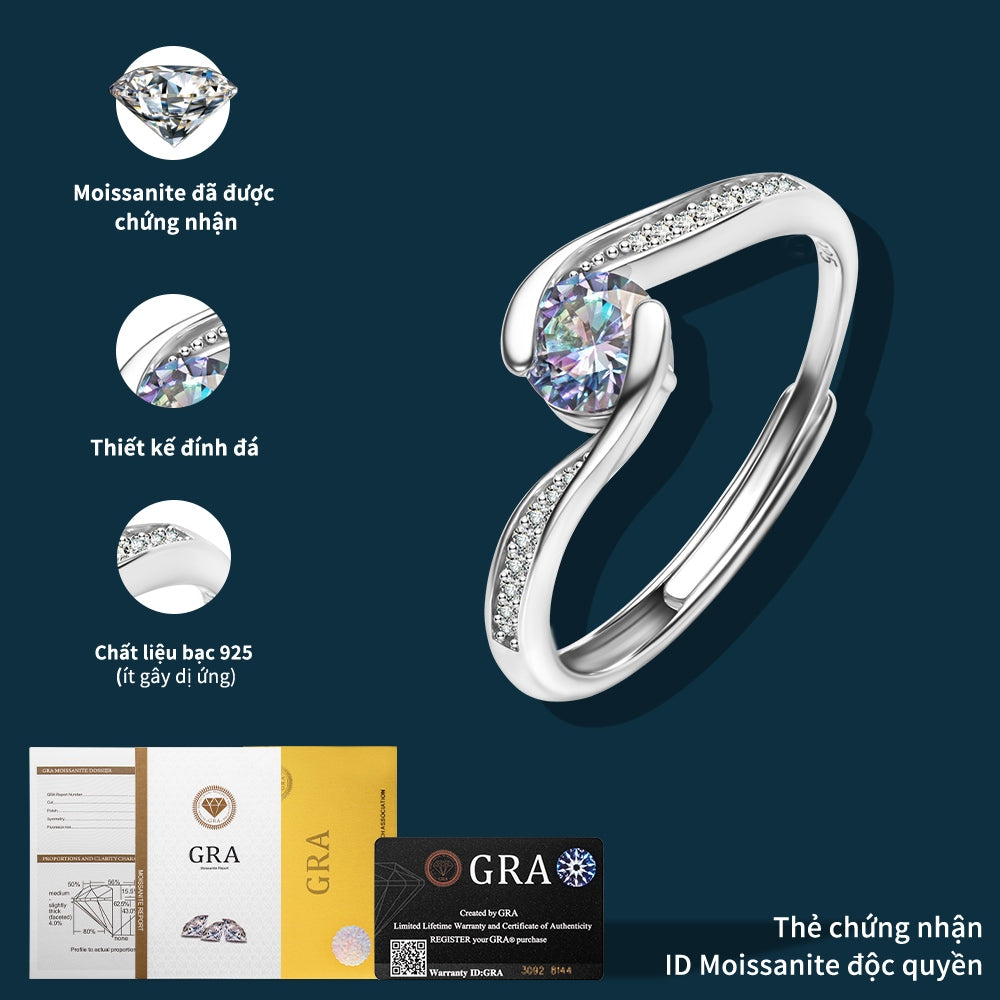 Nhẫn bạc S925 dáng uốn lượn đính đá Moissanite