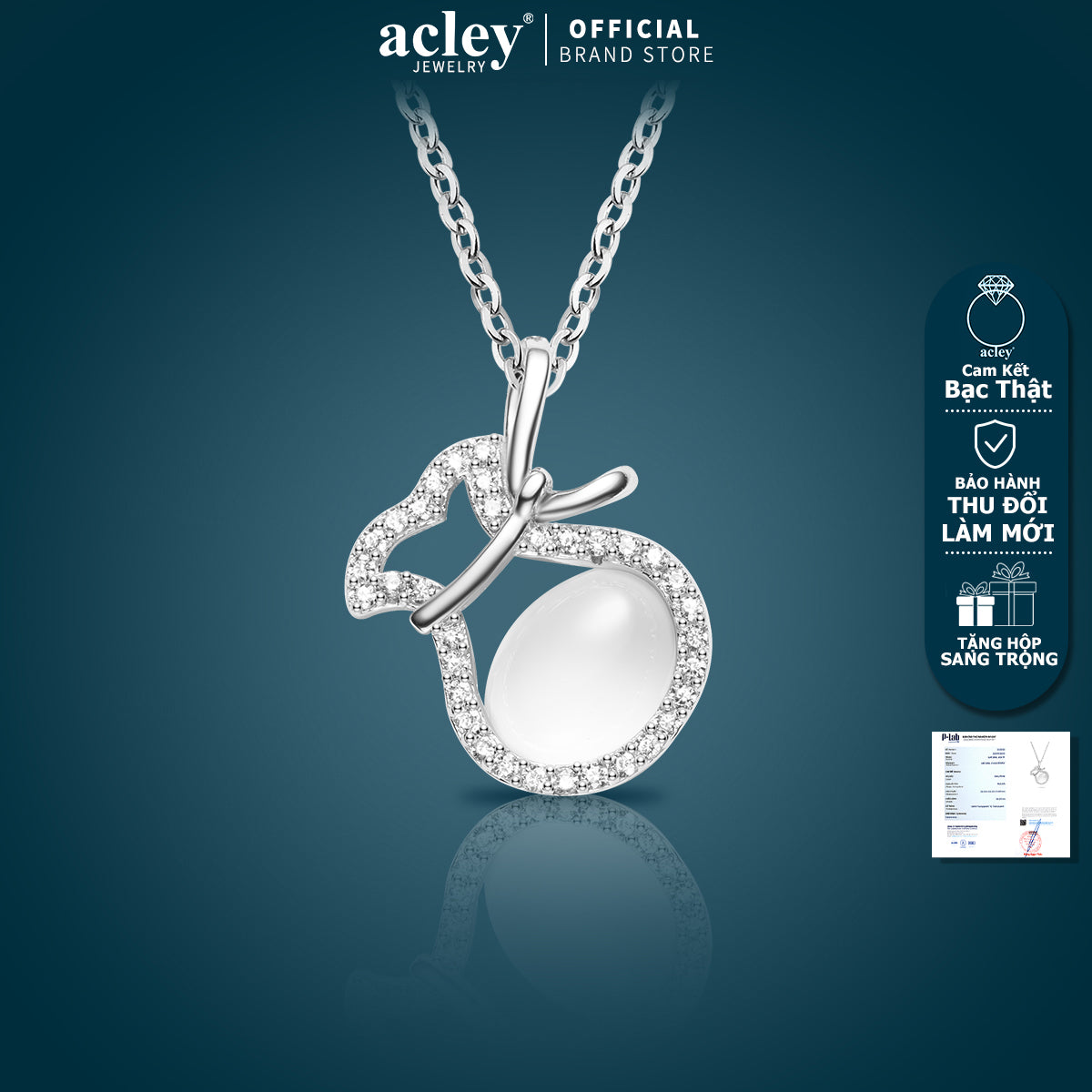 Dây chuyền bạc S925 mặt trái táo đá mã não chalcedony