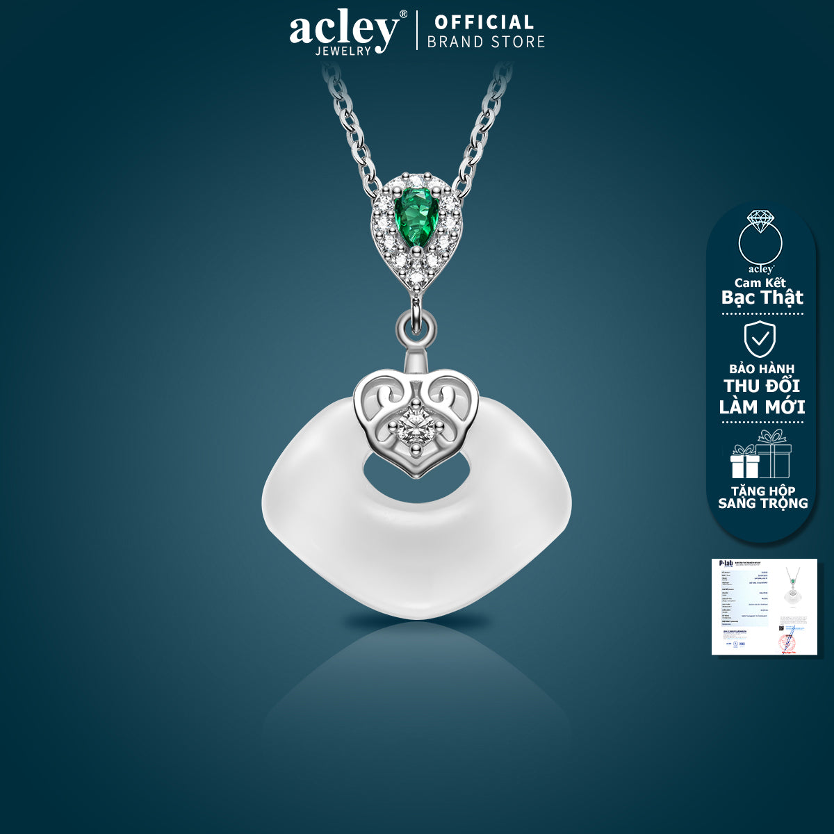 Dây chuyền bạc S925 mặt quạt đá mã não chalcedony