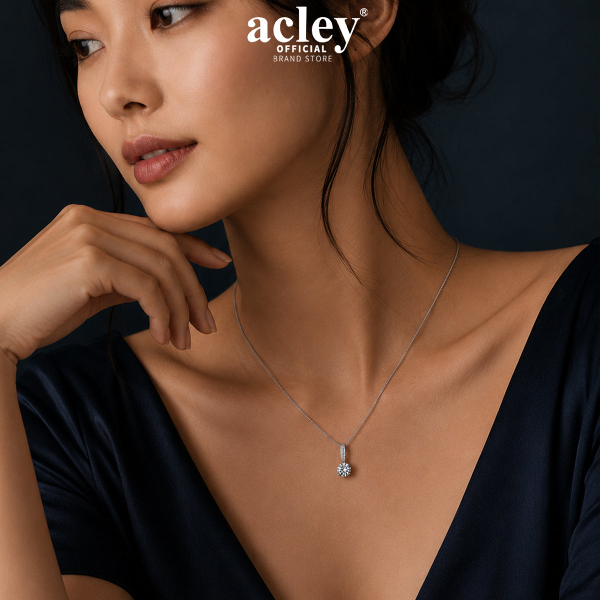 Dây chuyền bạc S925 mặt đá Moissanite viên chủ tròn
