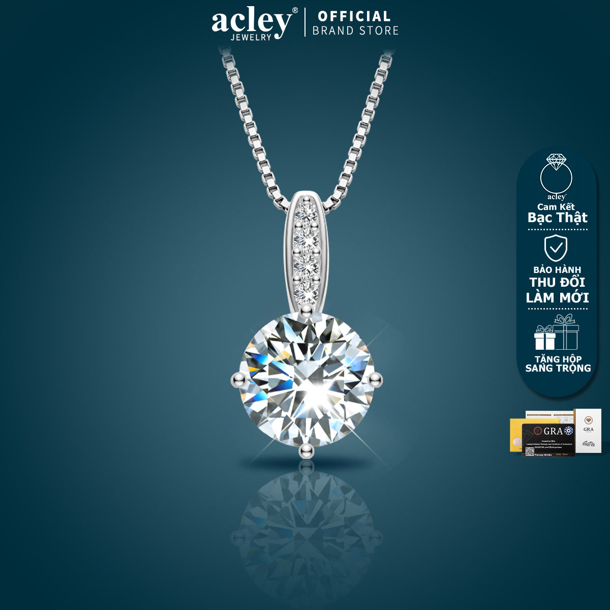 Dây chuyền bạc S925 mặt đá Moissanite viên chủ tròn