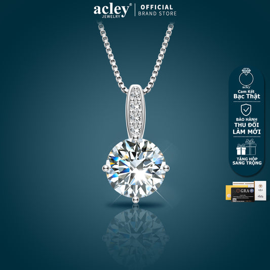 Dây chuyền bạc S925 mặt đá Moissanite viên chủ tròn