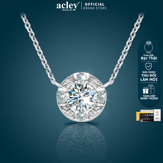 Dây chuyền bạc S925 mặt tròn đính đá Moissanite bốn điểm