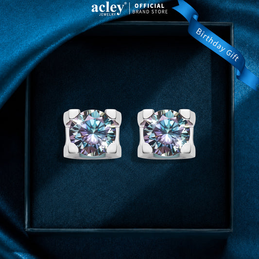 Bông tai nụ bạc S925 đính đá Moissanite dáng vuông