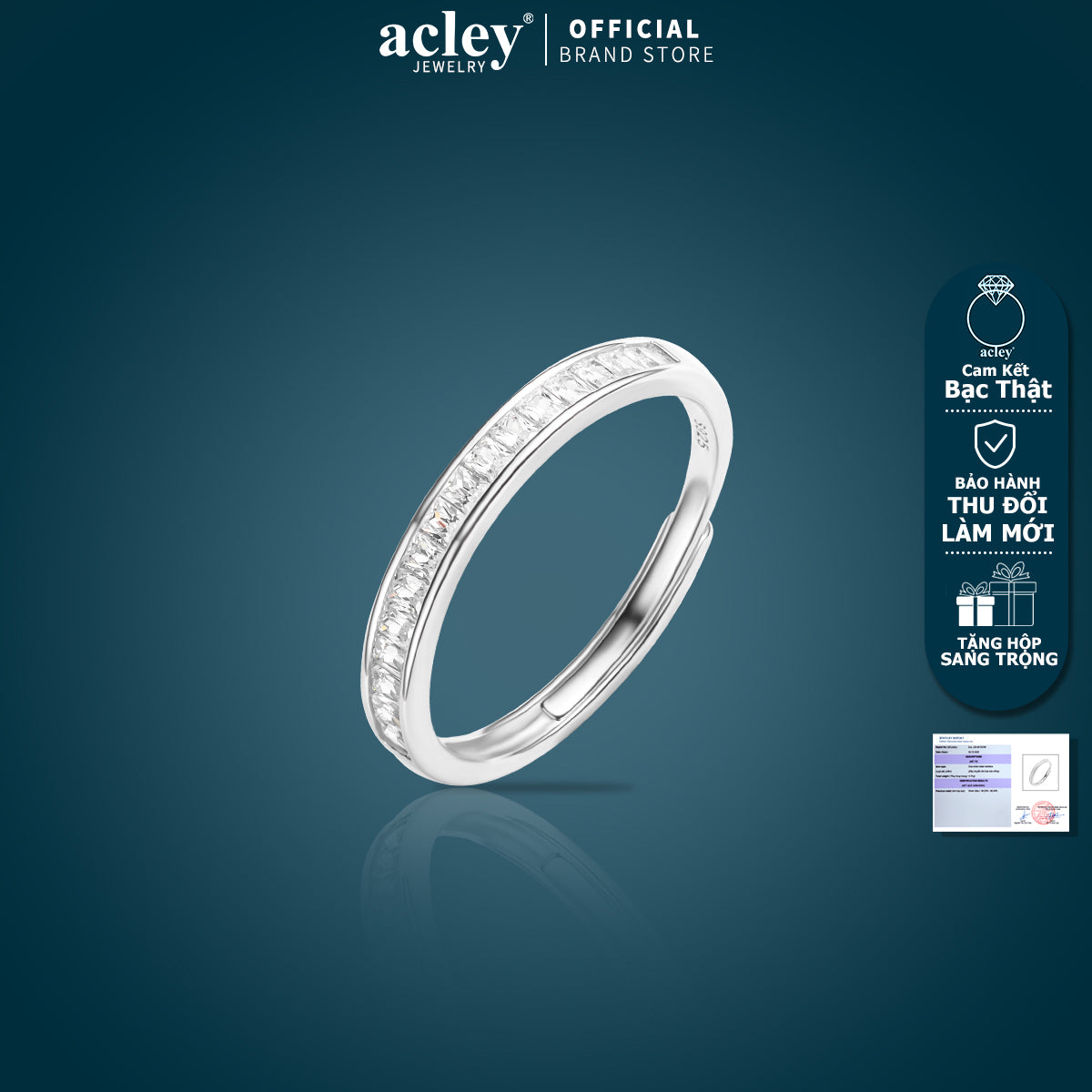 Nhẫn bạc S925 bản mảnh đính đá zircon 5A