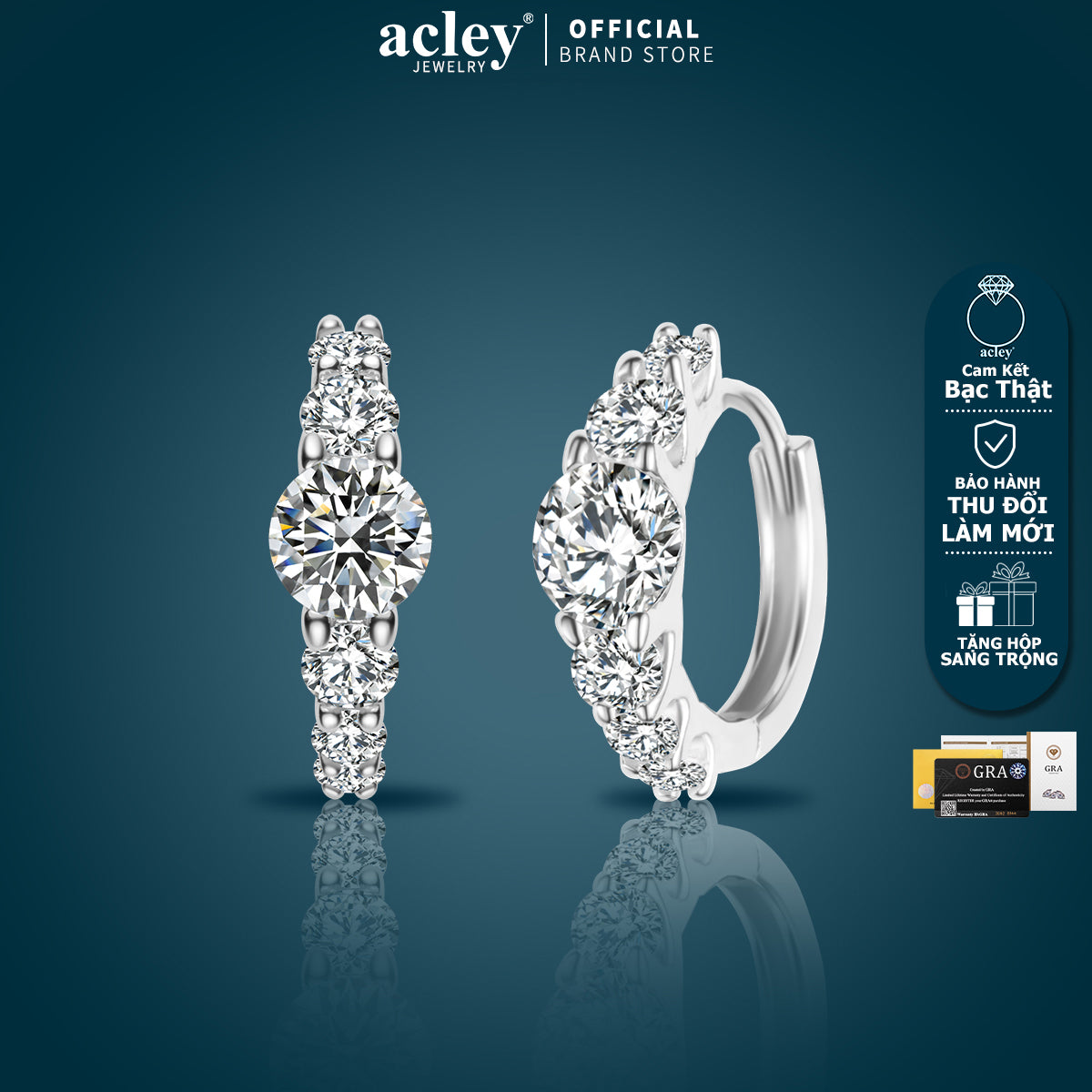 Bông tai vòng bạc S925 đính đá Moissanite viên chủ