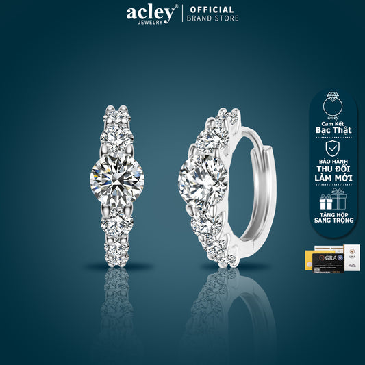 Bông tai vòng bạc S925 đính đá Moissanite viên chủ