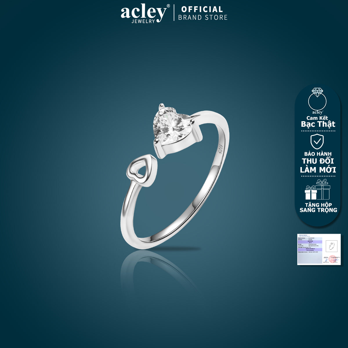 Nhẫn bạc S925 trái tim mở đính đá zircon 5A