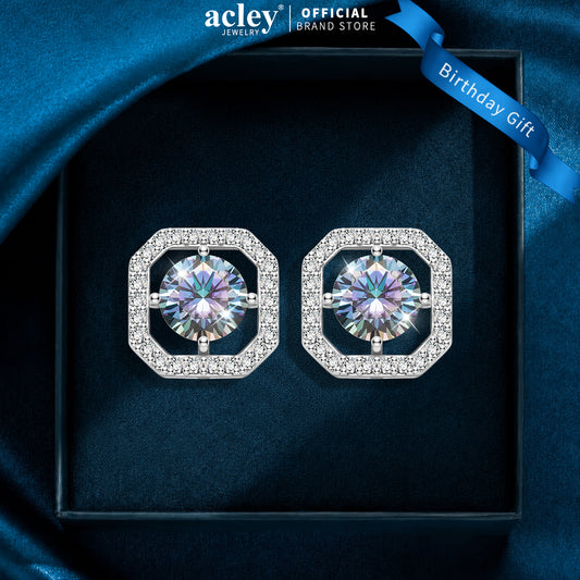 Bông tai bạc S925 đính đá moissanite dáng bát giác