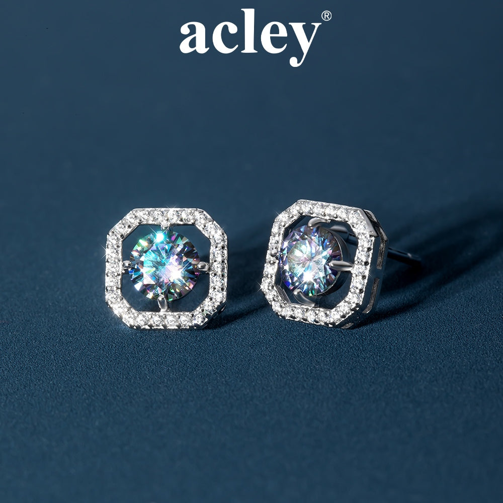 Bông tai bạc S925 đính đá moissanite dáng bát giác