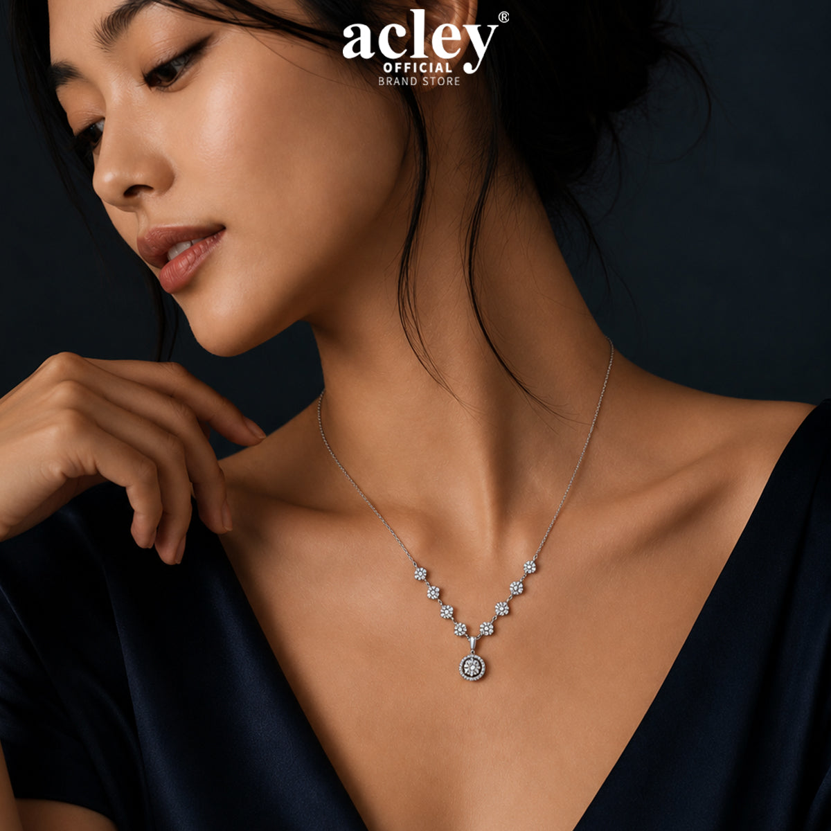Dây chuyền bạc S925 đính moissanite tròn treo sang trọng