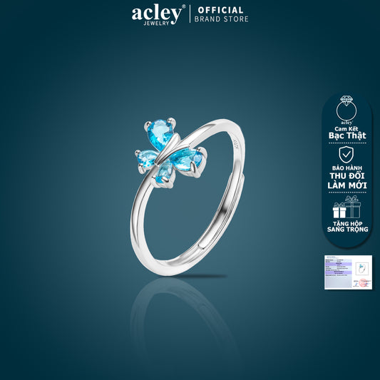 Nhẫn bạc S925 hình bướm đính đá zircon 5A màu xanh