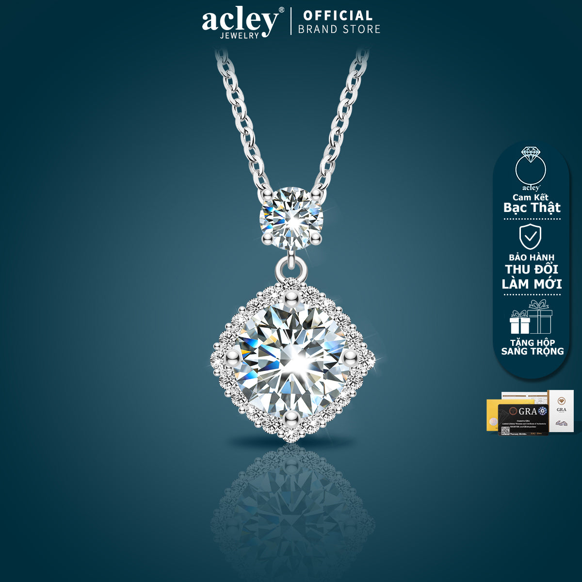 Dây chuyền bạc S925 đính đá moissanite đôi sang trọng