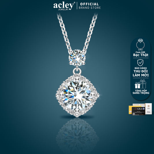 Dây chuyền bạc S925 đính đá moissanite đôi sang trọng
