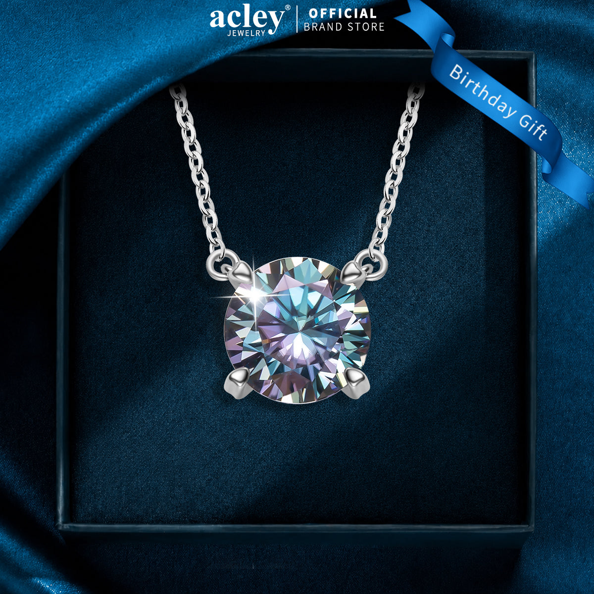 Dây chuyền bạc S925 đính đá Moissanite viên tròn bốn chấu