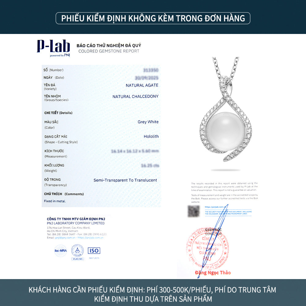 Dây chuyền bạc S925 mặt giọt nước đá mã não chalcedony