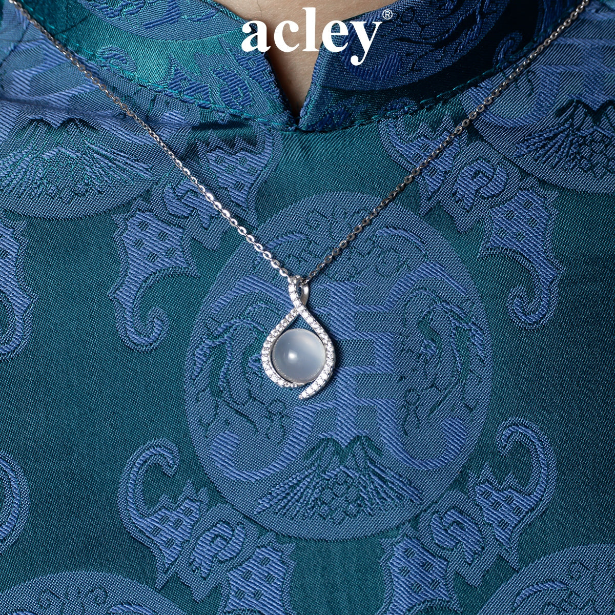 Dây chuyền bạc S925 mặt giọt nước đá mã não chalcedony
