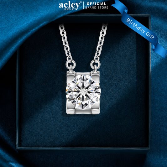 Dây chuyền bạc S925 mặt đá moissanite khung vuông thanh lịch
