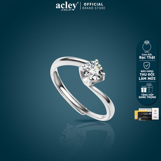 Nhẫn bạc S925 đính đá moissanite dáng xoắn thanh lịch