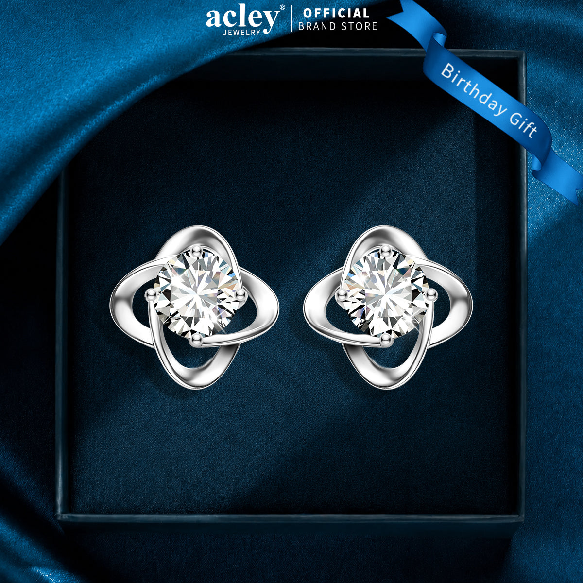 Bông tai bạc S925 đính đá moissanite hình cỏ bốn lá