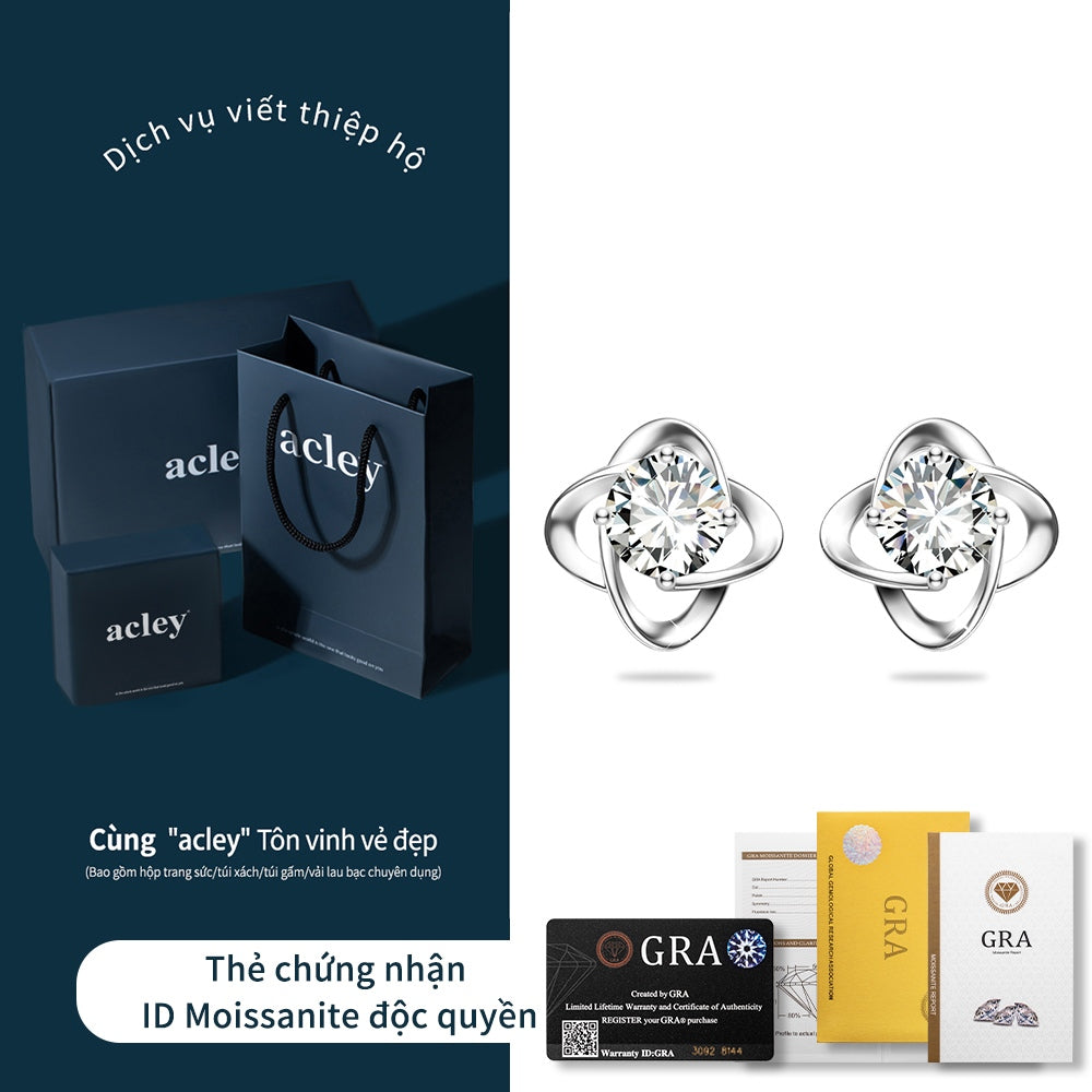 Bông tai bạc S925 đính đá moissanite hình cỏ bốn lá