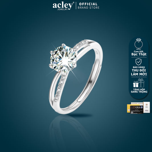 Nhẫn bạc S925 đính đá Moissanite viền đá thanh lịch