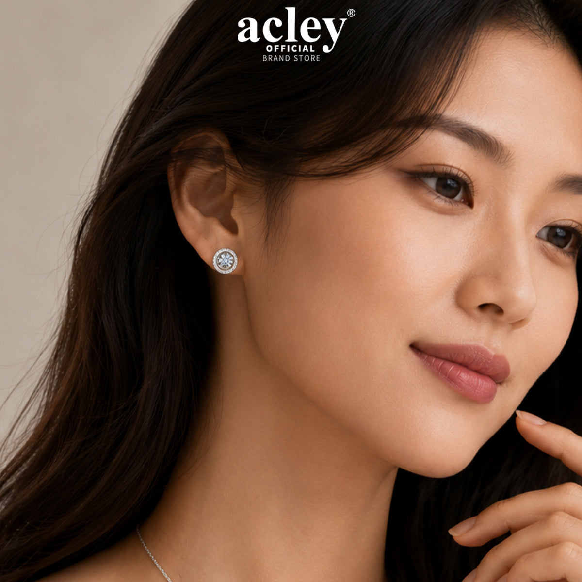 Bông tai bạc S925 hình tròn hai vòng đính đá Moissanite