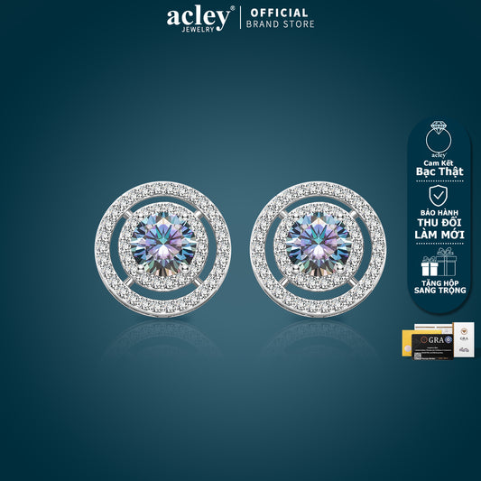 Bông tai bạc S925 hình tròn hai vòng đính đá Moissanite
