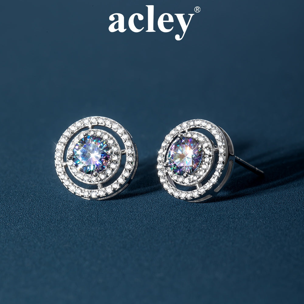 Bông tai bạc S925 hình tròn hai vòng đính đá Moissanite