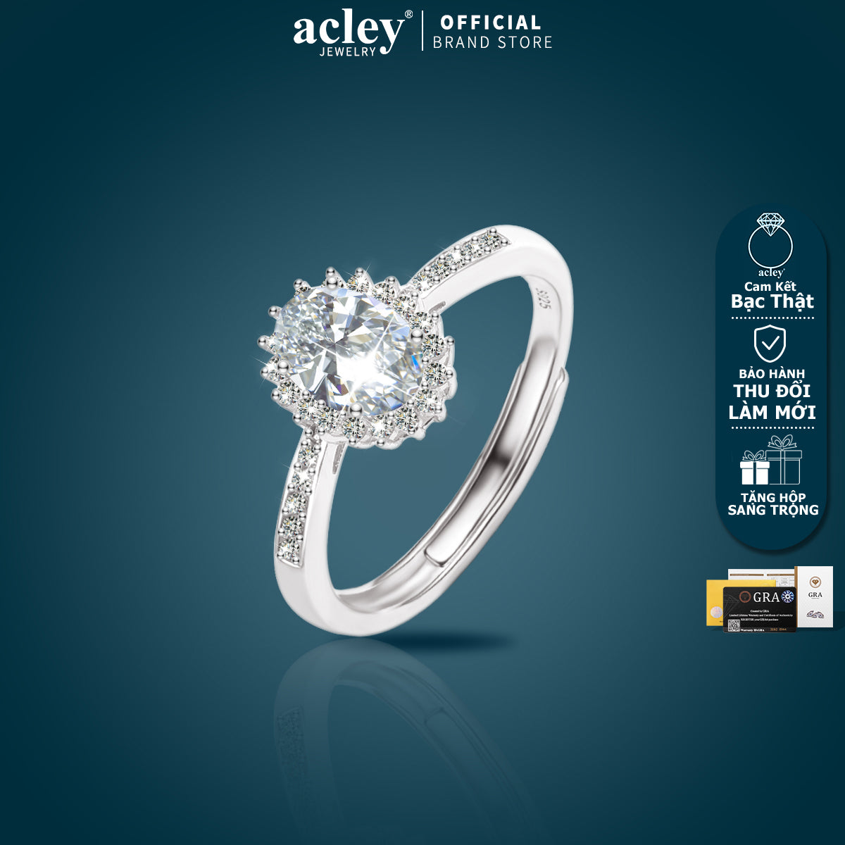 Nhẫn bạc S925 đính đá Moissanite viền đá tinh xảo