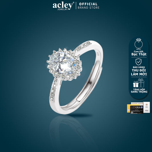 Nhẫn bạc S925 đính đá Moissanite viền đá tinh xảo