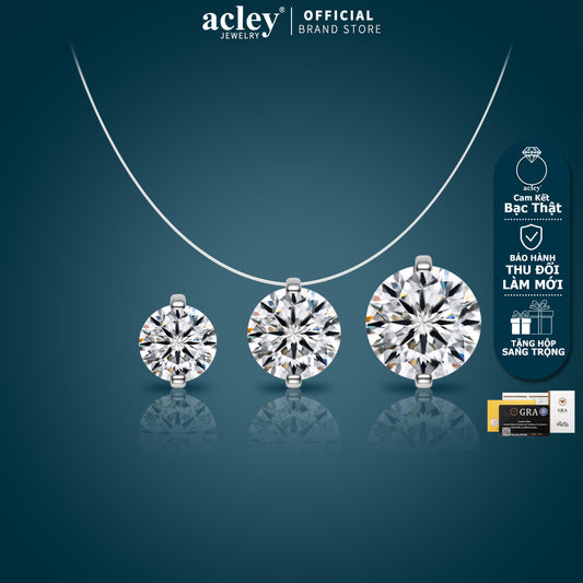 Dây chuyền bạc S925 đính 3 viên đá Moissanite tròn