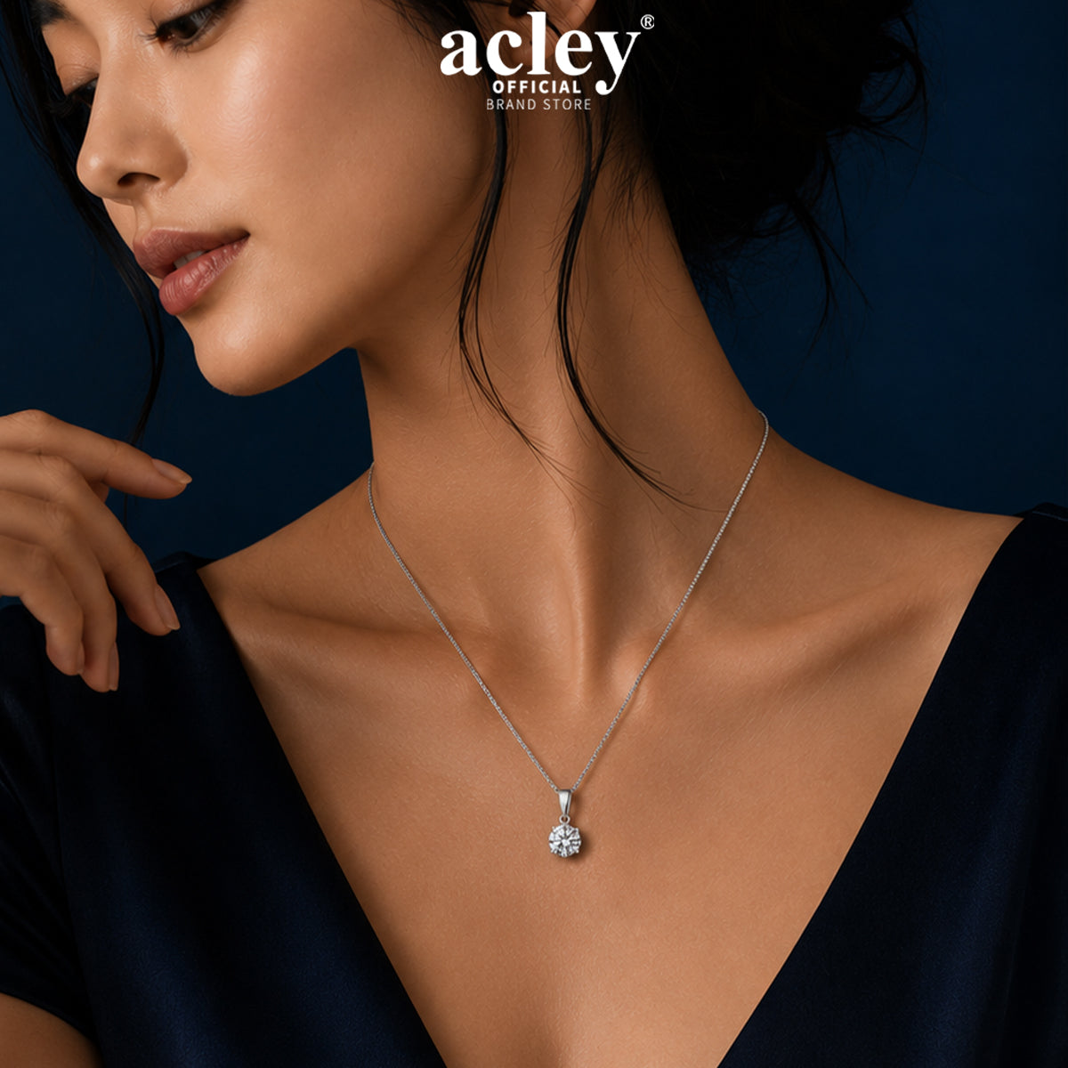 Dây chuyền bạc S925 đính đá Moissanite viên tròn 6 chấu