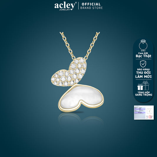 Dây chuyền bạc S925 mặt bướm xà cừ trắng đính đá zircon 5A