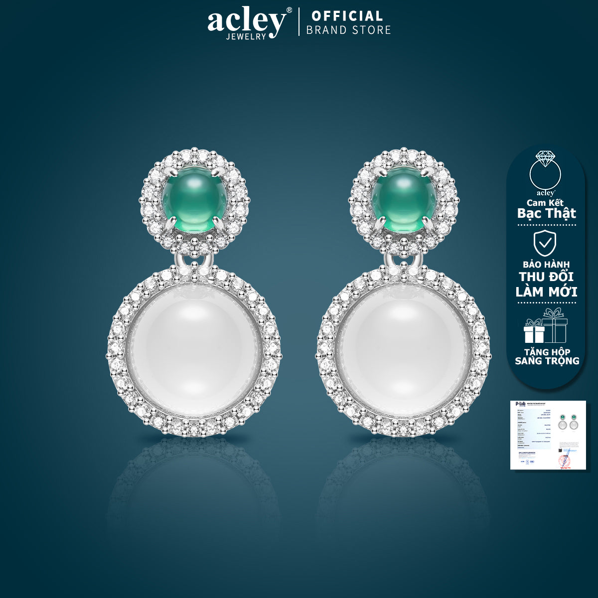 Dây chuyền bạc S925 mặt đá mã não chalcedony viền zircon 5A