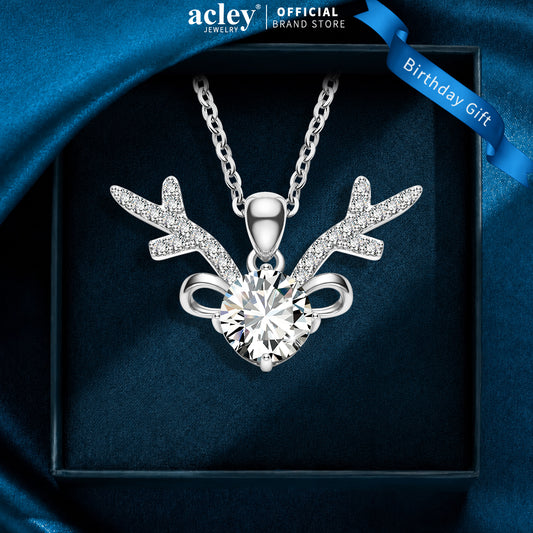 Dây chuyền bạc S925 mặt sừng hươu đính đá Moissanite