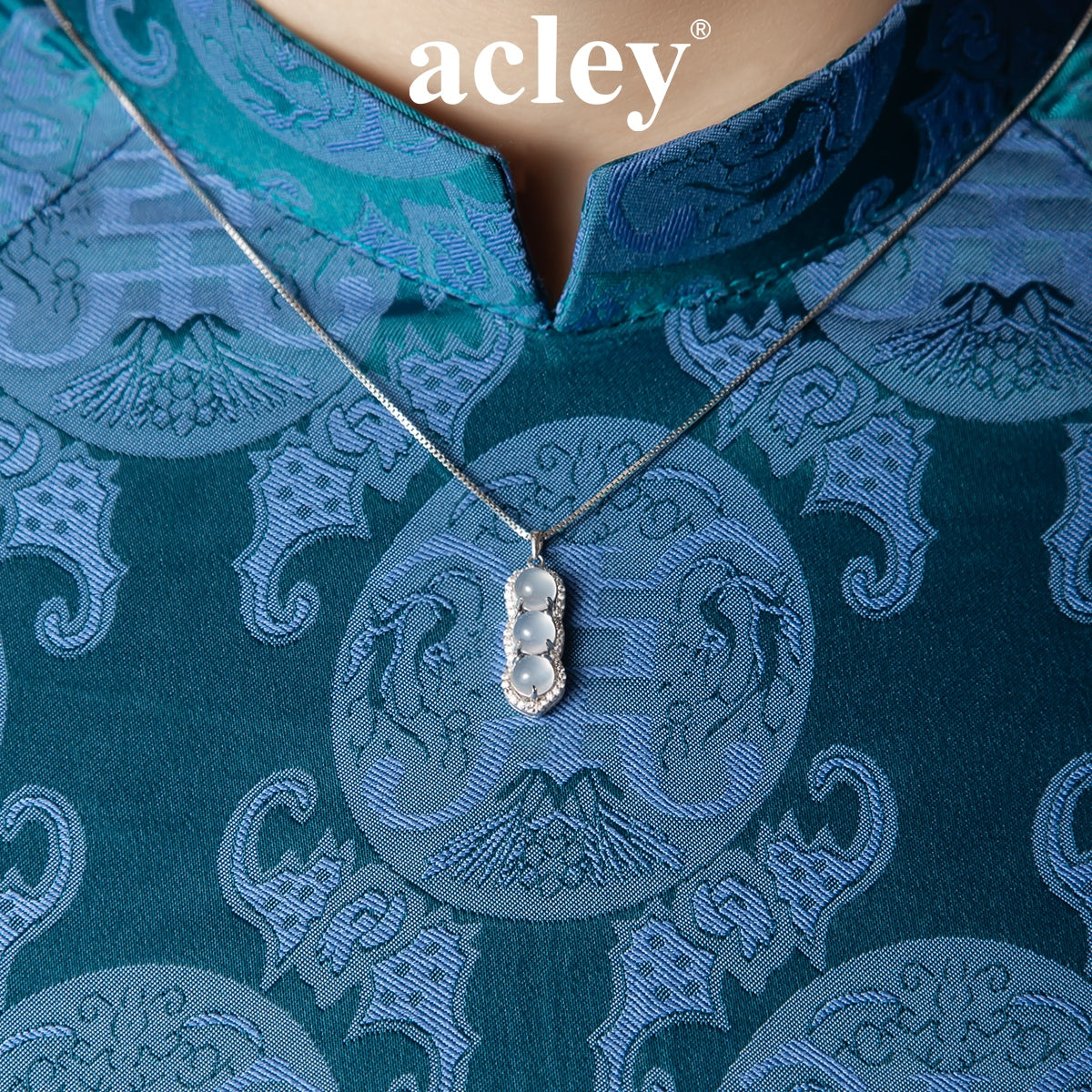 Dây chuyền bạc S925 mặt 3 viên đá mã não chalcedony viền zircon 5A